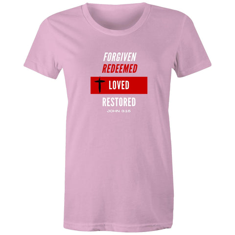 Image of Forgiven | Redeemed | Loved | Restored -  Surf and Streetwear - Womens T-shirt