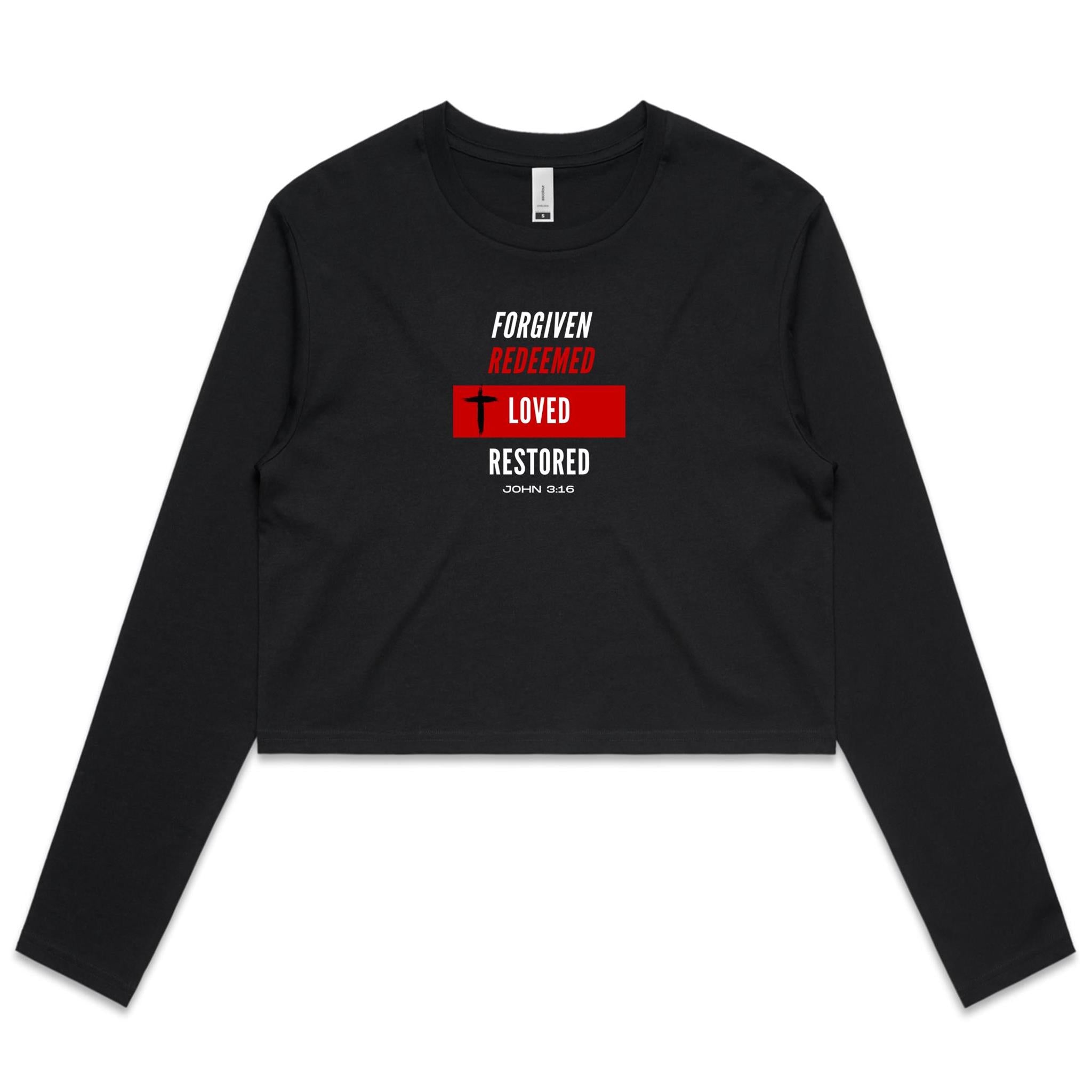 Forgiven | Redeemed | Loved | Restored - Women's Long Sleeve Crop Tee