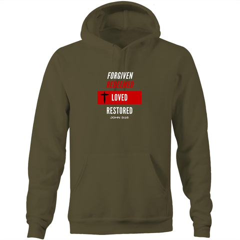 Image of Forgiven | Redeemed | Loved | Restored - Unisex Pocket Hoodie Sweatshirt