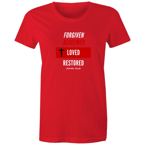 Image of Forgiven | Redeemed | Loved | Restored -  Surf and Streetwear - Womens T-shirt