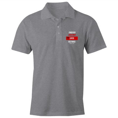 Image of Forgiven | Redeemed | Loved | Restored on Pocket - Polo Shirt