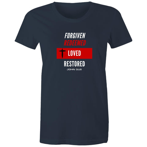 Image of Forgiven | Redeemed | Loved | Restored -  Surf and Streetwear - Womens T-shirt