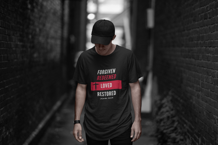 Forgiven | Redeemed | Loved | Restored - Tall Tee T-Shirt - Life Redesign 360